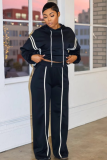 5-Color Webbing Stitching Hooded Sweatshirt Wide-Leg Pants Two-Piece Set