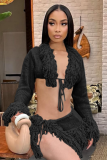 2 Colors French Knitted Lace-Up Cardigan Long-Sleeved Top Fashionable Sexy Short Skirt Two-Piece Set