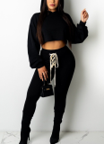 Fashionable Casual Solid Color Strappy Two-piece Suit