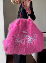 Embroidered Faux Fur Hand Tote Shoulder Tote Extra Large Bag