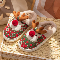New Cute Christmas Elk Cotton Slippers Women's Winter Home Warm Cotton Slippers Non-Slip Plush Cotton Slippers