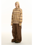 Contrast Stripes Lazy Style Soft Hooded Sweater Top Jacket