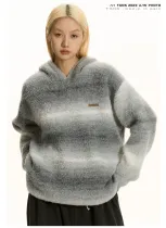 Contrast Stripes Lazy Style Soft Hooded Sweater Top Jacket