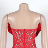 Sexy Hot Diamond Pearl Deep V Flower Elastic Slim Dress