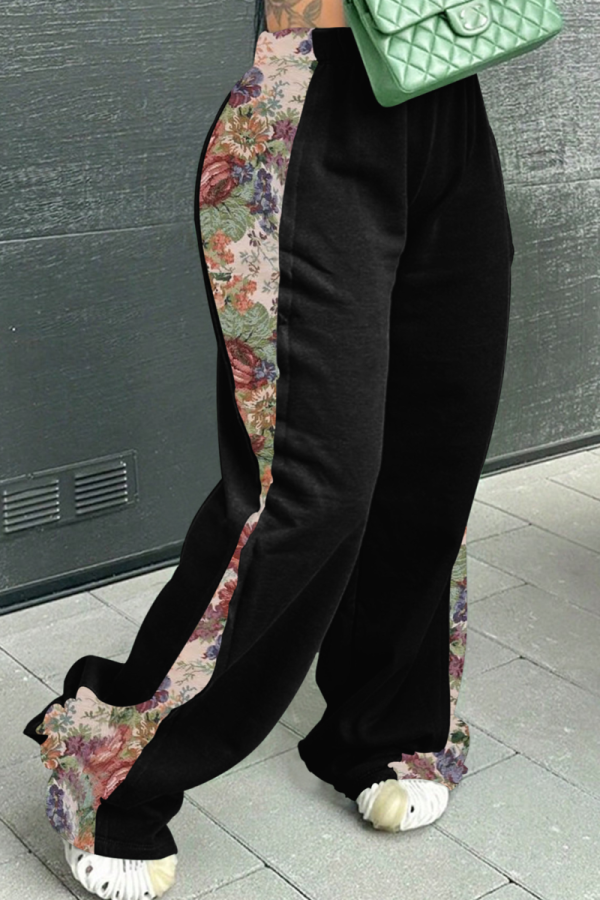 5 Colors Fashion Print Patchwork Loose Trousers