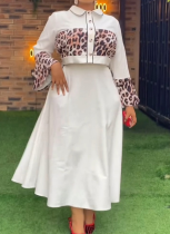 Sexy Leopard Print Patchwork Top and Long Skirt Two-piece Set