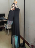 Sexy Burning Flower Hot Diamond Hollow Loose Side Slit Dress