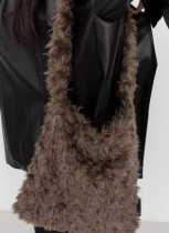 Furry Shoulder Bag Hobo Style Large Size Retro Tote Bag