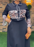 Sexy Leopard Print Patchwork Top and Long Skirt Two-piece Set