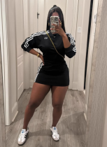Casual Black Sweatshirt and Short Skirt Two-piece Suit