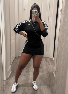 Casual Black Sweatshirt and Short Skirt Two-piece Suit