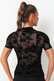 Round Neck Sexy Stretch Net Gauze See-Through T-Shirt Top