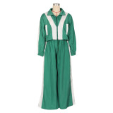 Sports Patchwork Woven Loose Jacket Two-piece Set