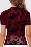 Round Neck Sexy Stretch Net Gauze See-Through T-Shirt Top