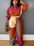 Sports Casual Color Blocking Waist Two-piece Suit