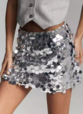 Sexy Solid Color High Waist Sequined Hip-hugging Skirt