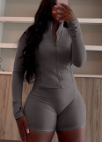 Sports Casual Sexy Tight Long-sleeved Shorts Two-piece Suit