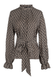 Lace-Up Printed Long-Sleeved Slim-Fit Leopard Print Shirt