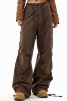 Casual Pants With Multiple Pockets, Versatile Drawstring, Straight-Leg Wide-Leg Pants