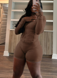 Sports Casual Sexy Tight Long-sleeved Shorts Two-piece Suit