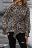 Lace-Up Printed Long-Sleeved Slim-Fit Leopard Print Shirt