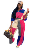 Sports Casual Color Blocking Waist Two-piece Suit