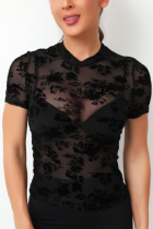 Round Neck Sexy Stretch Net Gauze See-Through T-Shirt Top