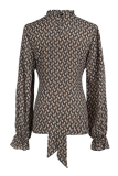 Lace-Up Printed Long-Sleeved Slim-Fit Leopard Print Shirt