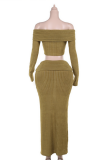 Textured Striped Knit Off Shoulder Crop Top Maxi Skirt Matching Set
