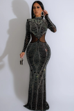 Fashion Women'S Solid Color Mesh Yarn Hot Diamond Dress
