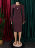 Fashionable Plus Size Elegant Bell Sleeve OL Dress