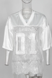 Printed Loose Casual Street Perspective Sexy Lace Patchwork T-Shirt Short-Sleeved Top