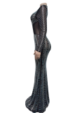 Fashion Women'S Solid Color Mesh Yarn Hot Diamond Dress