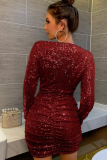 Autumn And Winter New Women'S Clothing Sexy V-Neck Bag Hip Short Skirt Fashionable Sequin Dress