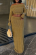 Textured Striped Knit Off Shoulder Crop Top Maxi Skirt Matching Set