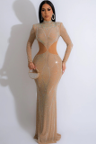 Fashion Women'S Solid Color Mesh Yarn Hot Diamond Dress