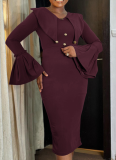 Fashionable Plus Size Elegant Bell Sleeve OL Dress
