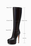 Autumn And Winter Style High Heel Thick Sole Boots 36-45 Large Size Solid Color High Boots For Women