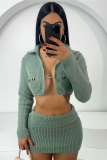 Slim Fit Hot Girl Long Sleeve Short Jacket Top Hip-wrapped Short Skirt Solid Color Two-piece Set