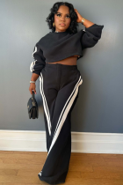 Striped Print Cropped Sweatshirt High Waist Wide Leg Pants 2-Piece Set