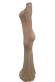 Fashion Women'S Solid Color Mesh Yarn Hot Diamond Dress