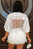Printed Loose Casual Street Perspective Sexy Lace Patchwork T-Shirt Short-Sleeved Top