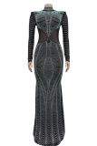 Fashion Women'S Solid Color Mesh Yarn Hot Diamond Dress