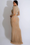 Fashion Women'S Solid Color Mesh Yarn Hot Diamond Dress