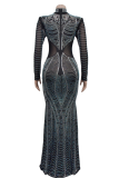 Fashion Women'S Solid Color Mesh Yarn Hot Diamond Dress