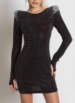 Fashionable Party Sparkling Diamond Long Sleeve Reversible Tight Bandage Dress
