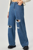 Pearl Embellished Loose Wide-Leg Denim Trousers