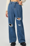 Pearl Embellished Loose Wide-Leg Denim Trousers