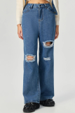 Pearl Embellished Loose Wide-Leg Denim Trousers