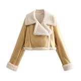 Lapel Fur Integrated Fleece Reversible Short Jacket
